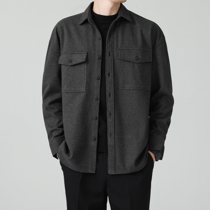 New Thickened Men's Workwear Long-sleeved Loose Wool Casual Jacket