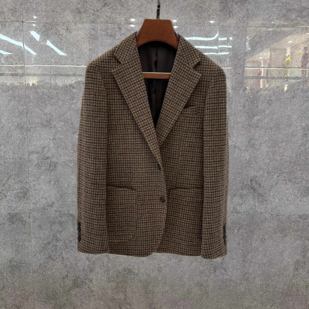 Men's Versatile Classic Plaid Wool Suit Jacket For Commuting