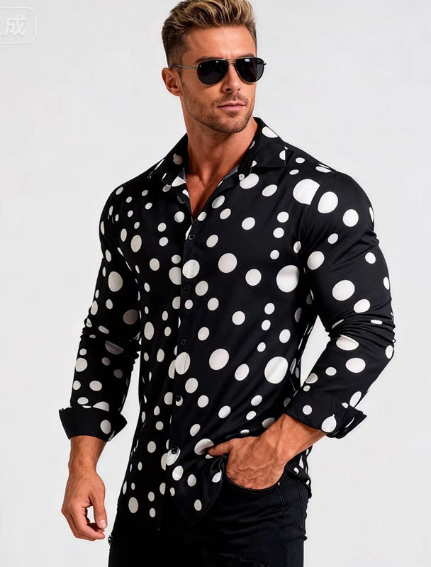 New Polka Dot Print Casual And Versatile Long-sleeved Shirt For Men