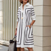 Women Geometric Print Long Sleeve Woven Shirt Midi Dress
