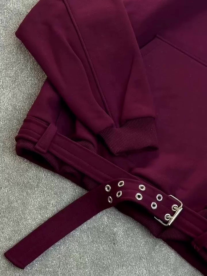 Burgundy Oversize Hoodie With Side Belt