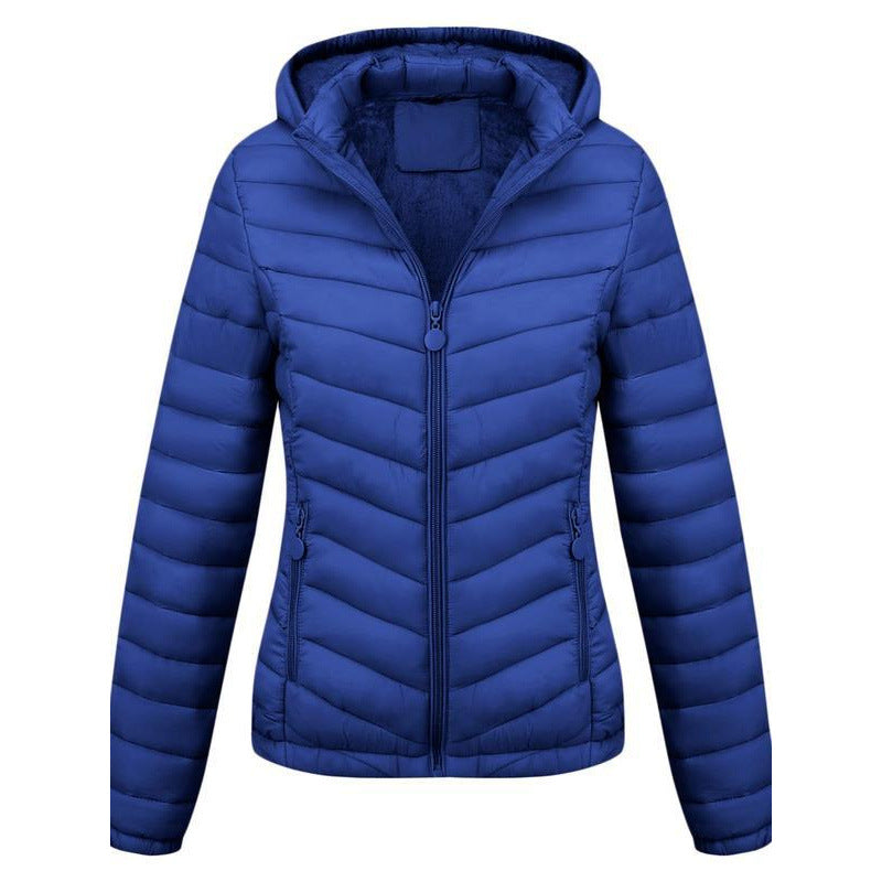 Women's Solid-Color Zippered Hooded Winter Coat Jacket Casual