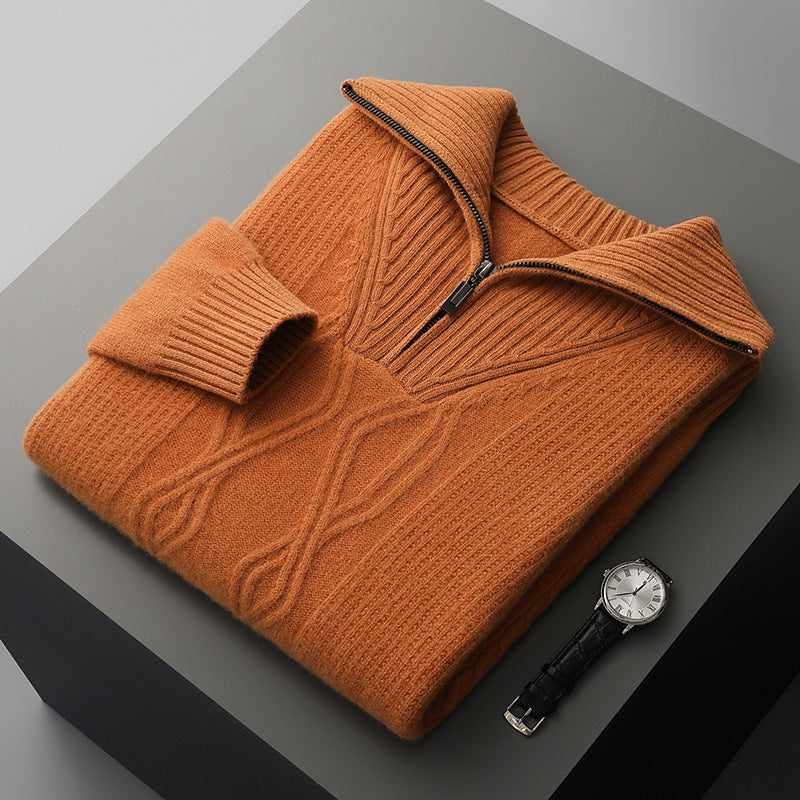 Men's Diamond-Pattern Sweater Casual Stand Collar Long Sleeves