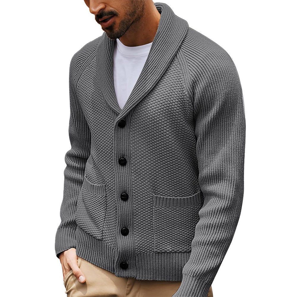 Casual Long-sleeve Sweater With A Turn-down Collar And Pockets TRENDFLOW