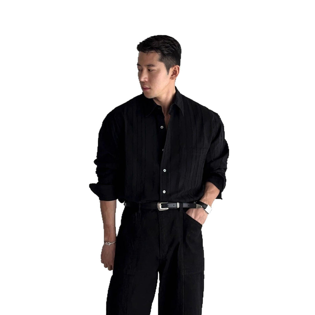 New High-end Textured Wide Solid Color Thin Pocket Long Sleeve Shirt