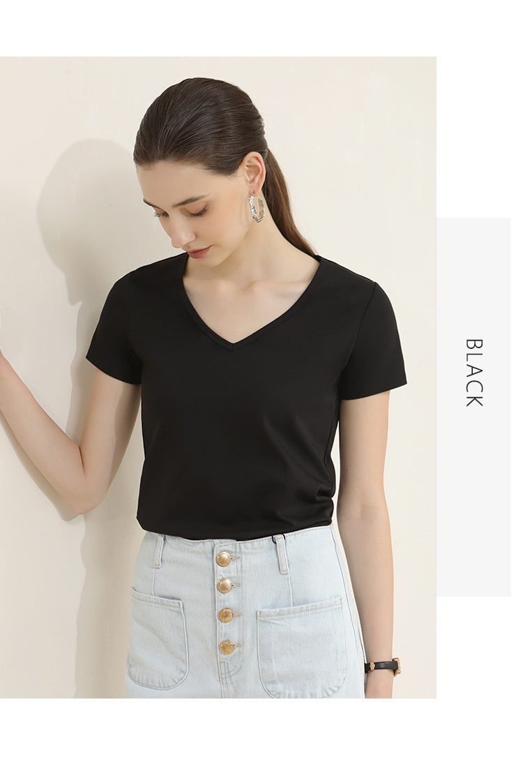 New Women's 100 Cotton V-neck Short-sleeve Top