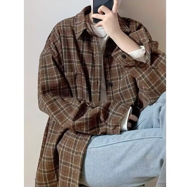 Men's Loose-fit Plaid Jacket For Spring And Autumn