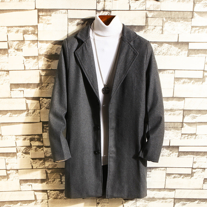 Wool Coat, Mid-length Men's Outerwear
