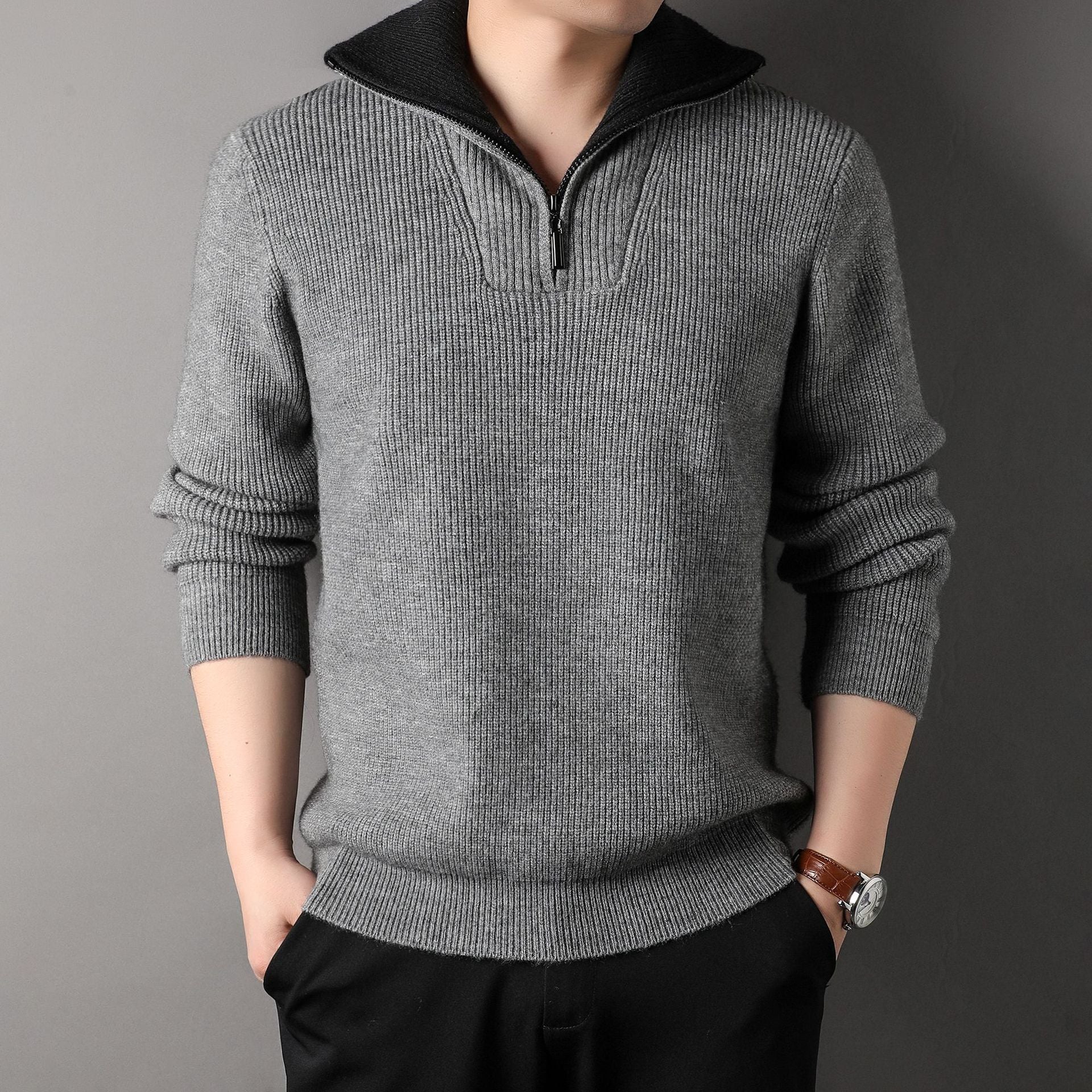 Twisted Jacquard Lapel Sweater Cardigan Men