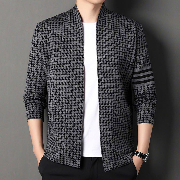 Knitted Cardigan Jacket Semi-scoop Neck Sweater TRENDFLOW