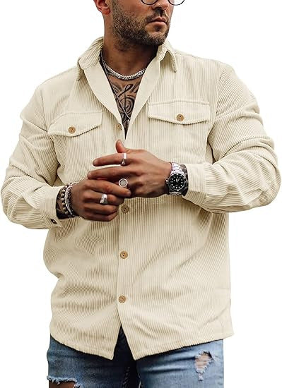 Men's Corduroy Button-Up Jacket Shirt