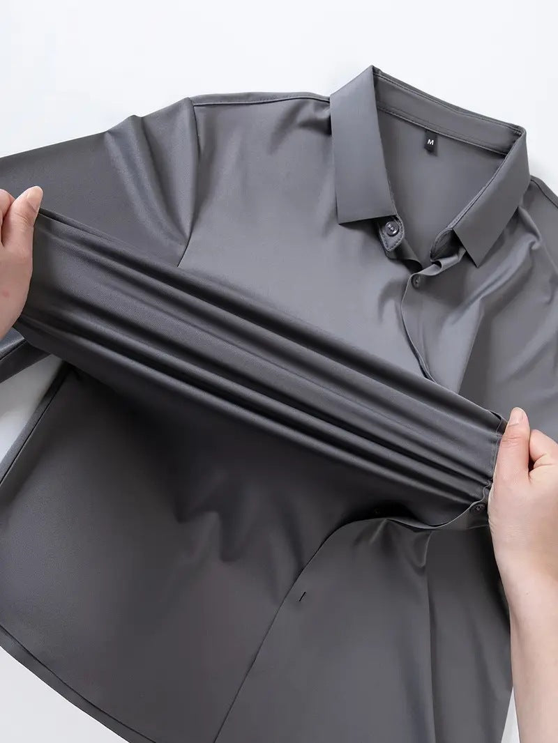 Seamless, Highly Elastic, Long-Sleeve, Wrinkle-Resistant Plus-Size Shirt For Men