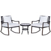 Rattan Bistro Set, 3 Pieces Wicker Garden Furniture Set With Rocking Chairs And Round Glass Top Coffee Table, Small Balcony Furniture With Cushions For Outdoor, Porch, Brown
