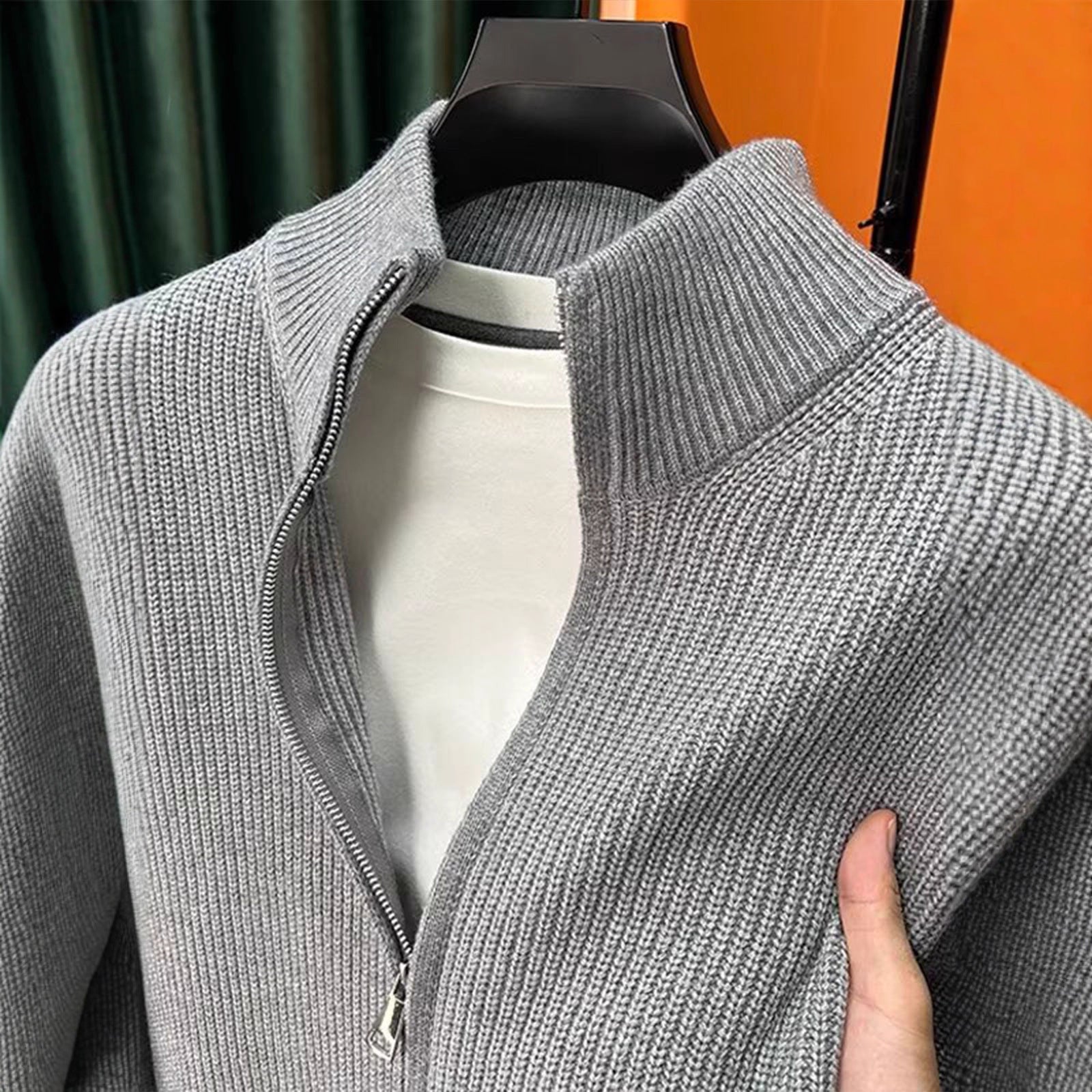 Solid-color Zip-up Cardigan Knitwear Men's Jacket