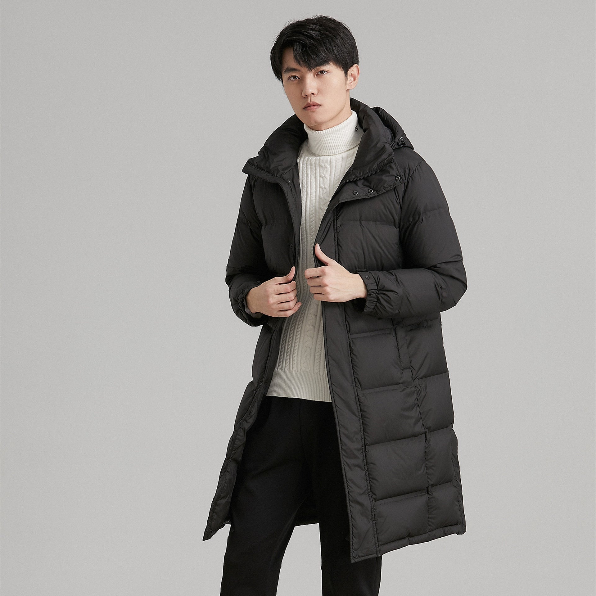 Solid Color Hat Man Mid-length Thickened Coat