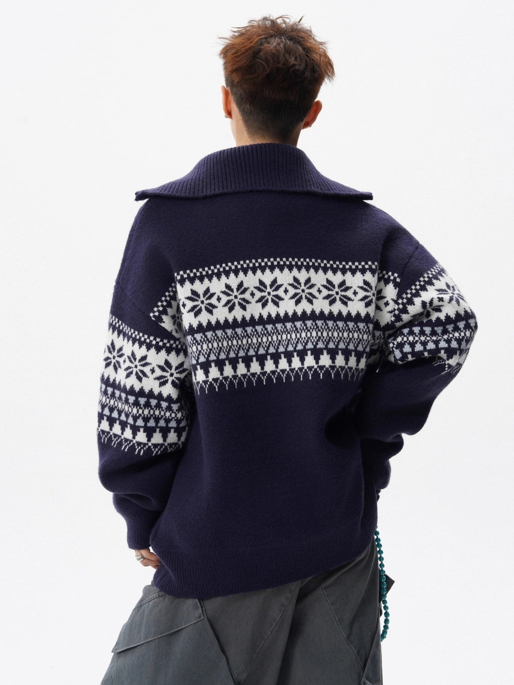 Loose-fitting Knitted Turtleneck Sweater With A Half-zip