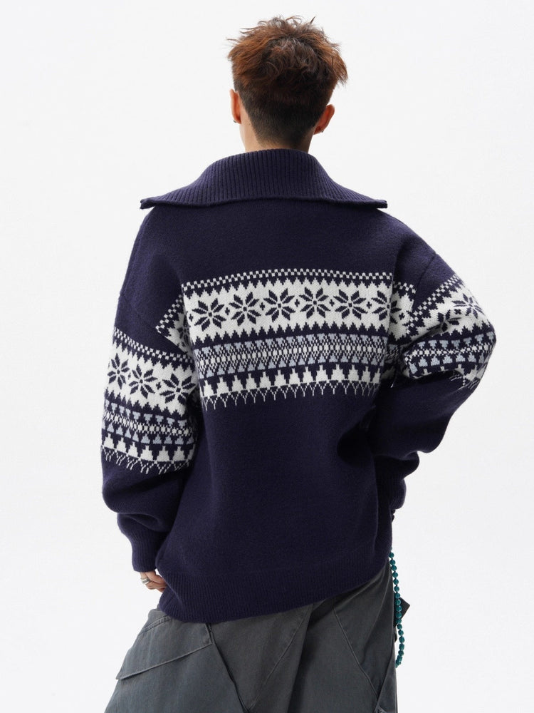 Loose-fitting Knitted Turtleneck Sweater With A Half-zip TRENDFLOW