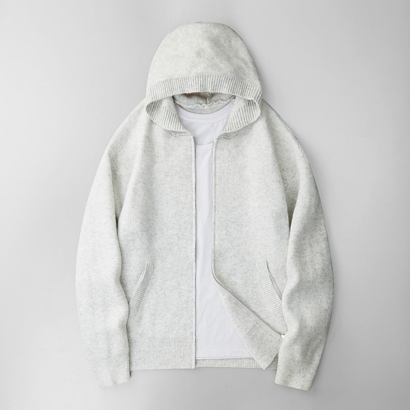 Fashionable Zippered Hooded Knitted Men's Sweater
