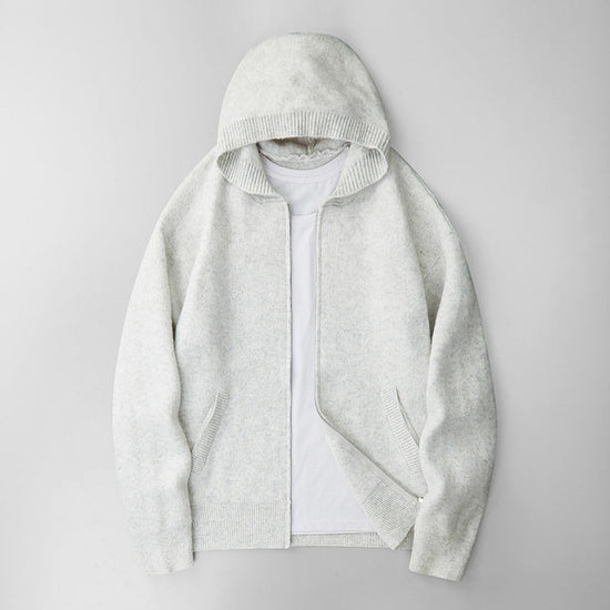 Fashionable Zippered Hooded Knitted Men&