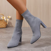 New Winter Fashion Minimalist Chunky-heeled Knitted Suede Ankle Boots With Pointed Toes For Women TRENDFLOW