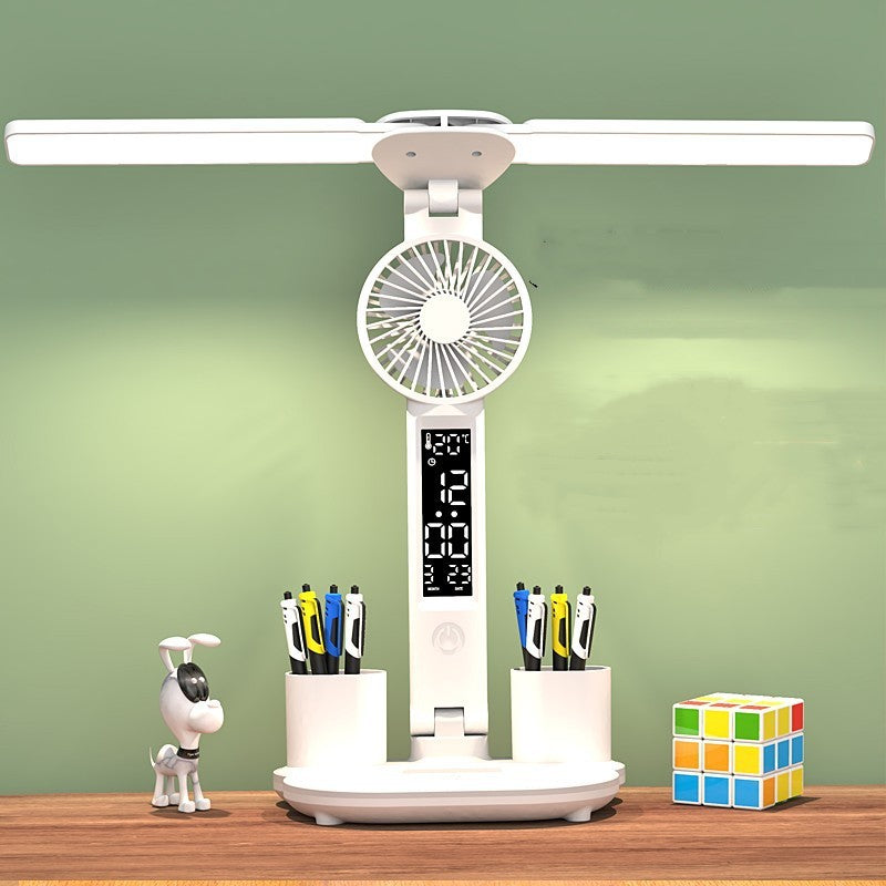 Foldable LED Table Light Eye Protection Multifunction Desk Lamp With Thermometer Calendar Fan Pen Holder Study Reading Fan Light TRENDFLOW