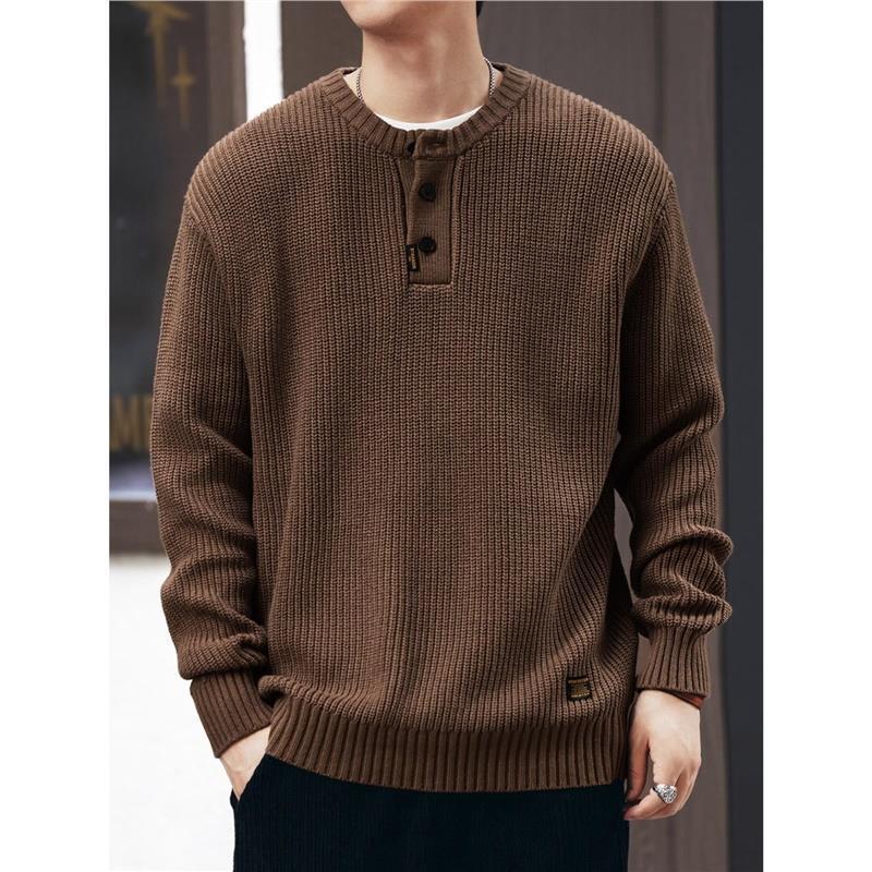 Vintage-style, Relaxed-fit, Thickened Vertical-striped Workwear Pullover Sweater TRENDFLOW
