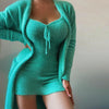 Women's Fashion Solid Colour Plush Camisole Pyjama Cardigan Jacket Set