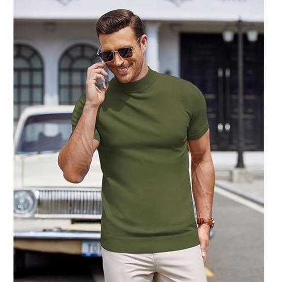 Men's Solid-color Turtleneck Short-sleeve Sweater