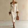 Long-sleeve Fur-collar Button-front Loose-fitting Dress
