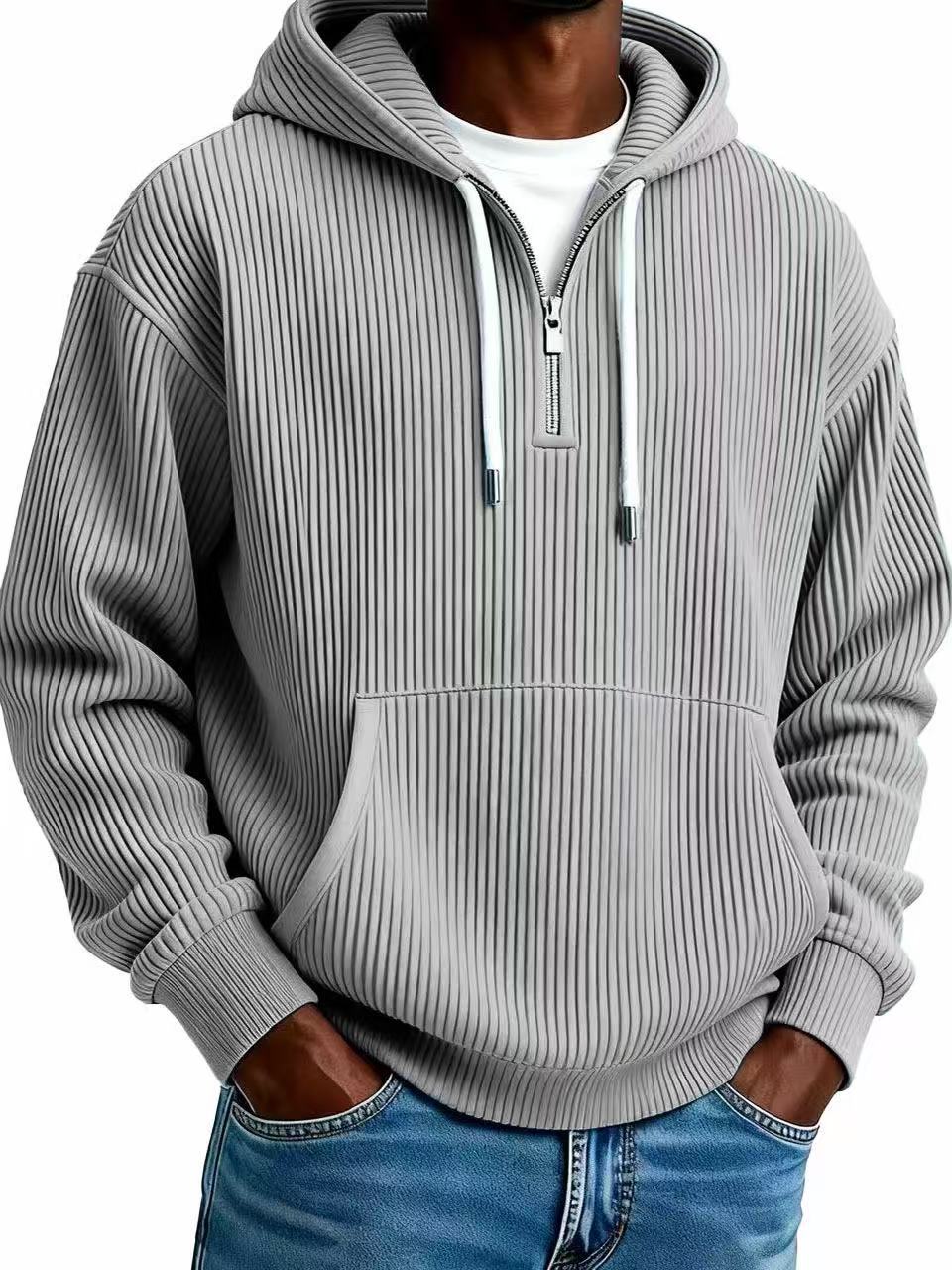 Men's Solid-Colored Corduroy Long-Sleeve Hoodie For Sports And Casual Wear