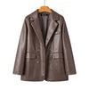 Women's Retro Brown PU Leather Blazer