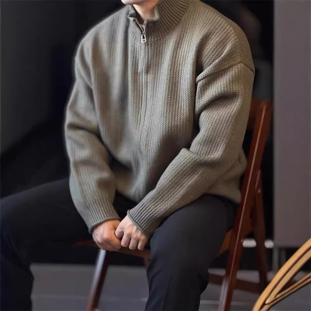 Men's Stand-Up Collar Knitted Cardigan Jacket Vintage Sweater