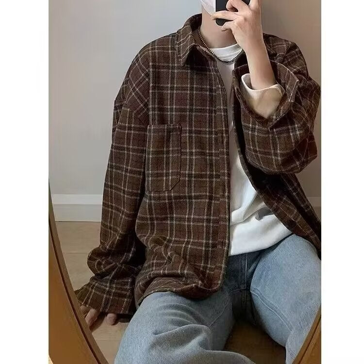 Men's Loose-fit Plaid Jacket For Spring And Autumn