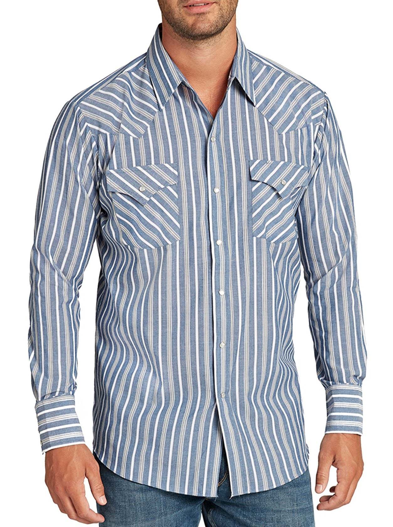 Fashionable Long-sleeve Western-style Striped Shirt For Men