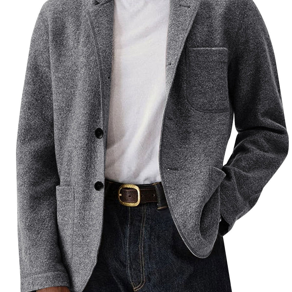 Men's Solid-Color Casual All-Match Wool Coat