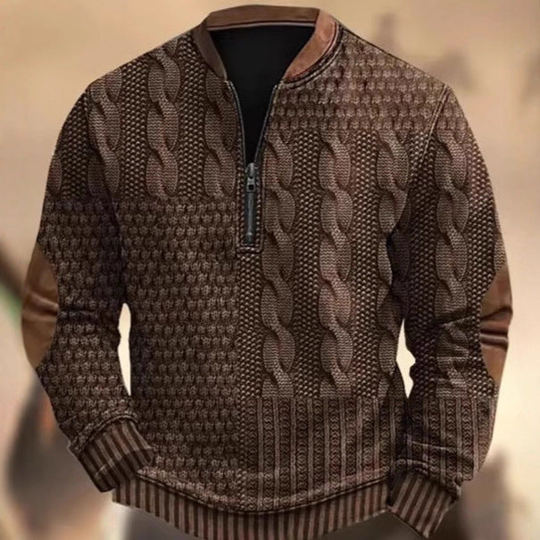 Men's Casual Checkered Printed Half Zip Hoodie