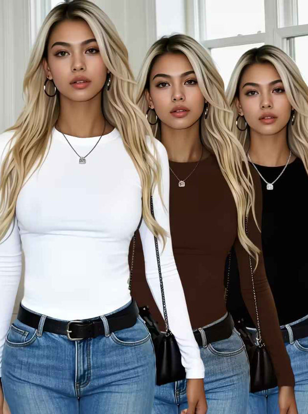 Ladies Solid Color Slim Bottoming Shirt