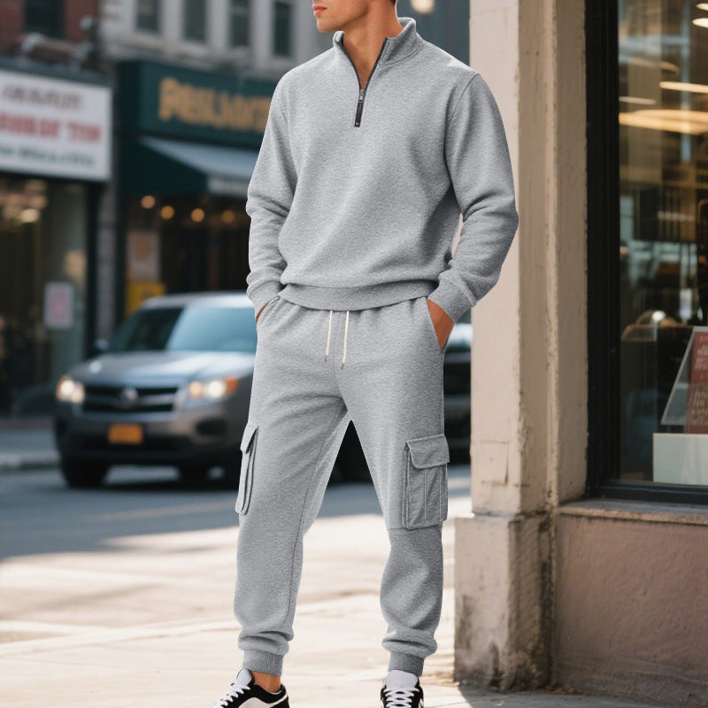 Fleece-lined Thermal Zip-up Men's Athletic Pants Set