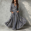 Women's Casual Blue And White Striped V-neck A-line Dress