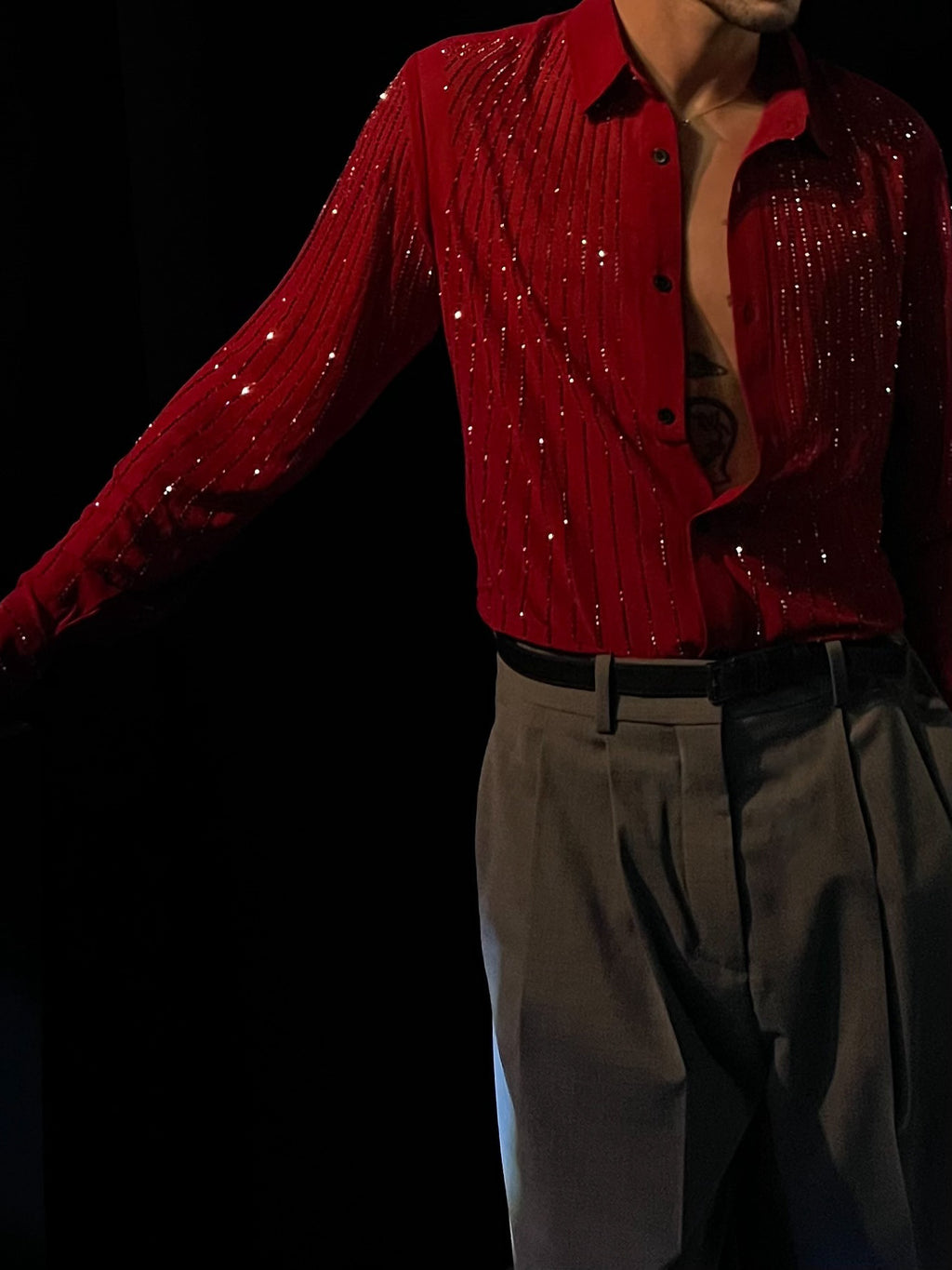 Red Sequin Stripe Long Sleeve Shirt