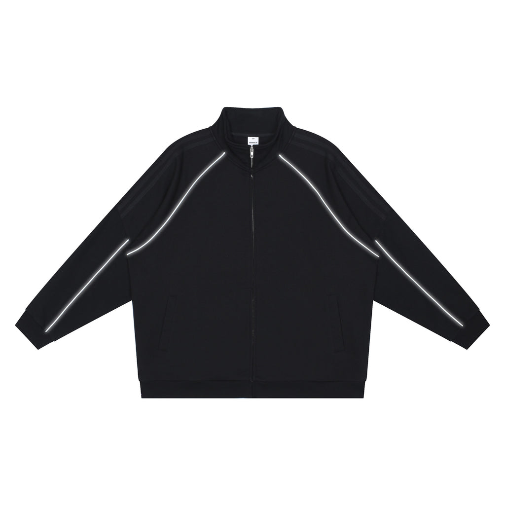 Men's Loose-Fit Cardigan With Reflective Stripes Sports Suit