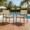 MP2, Durable Outdoor Dining Chair With Acacia Wood Frame, Handwoven Wicker Seat, Teak Finish, Patio Garden Furniture,  Compatible With Matching Table