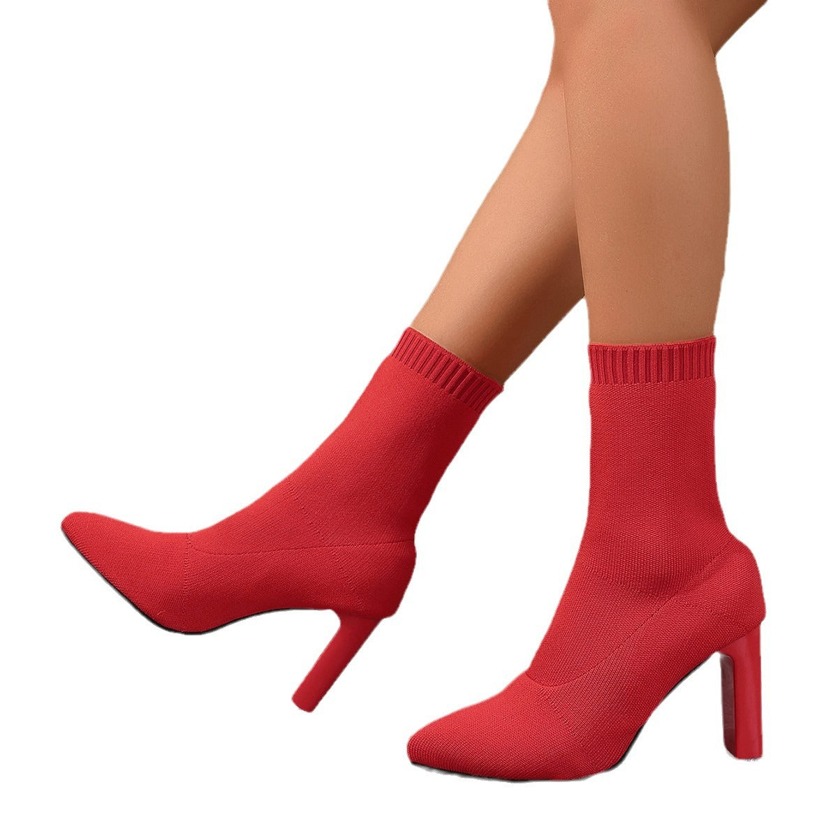 New Winter Fashion Minimalist Chunky-heeled Knitted Suede Ankle Boots With Pointed Toes For Women TRENDFLOW