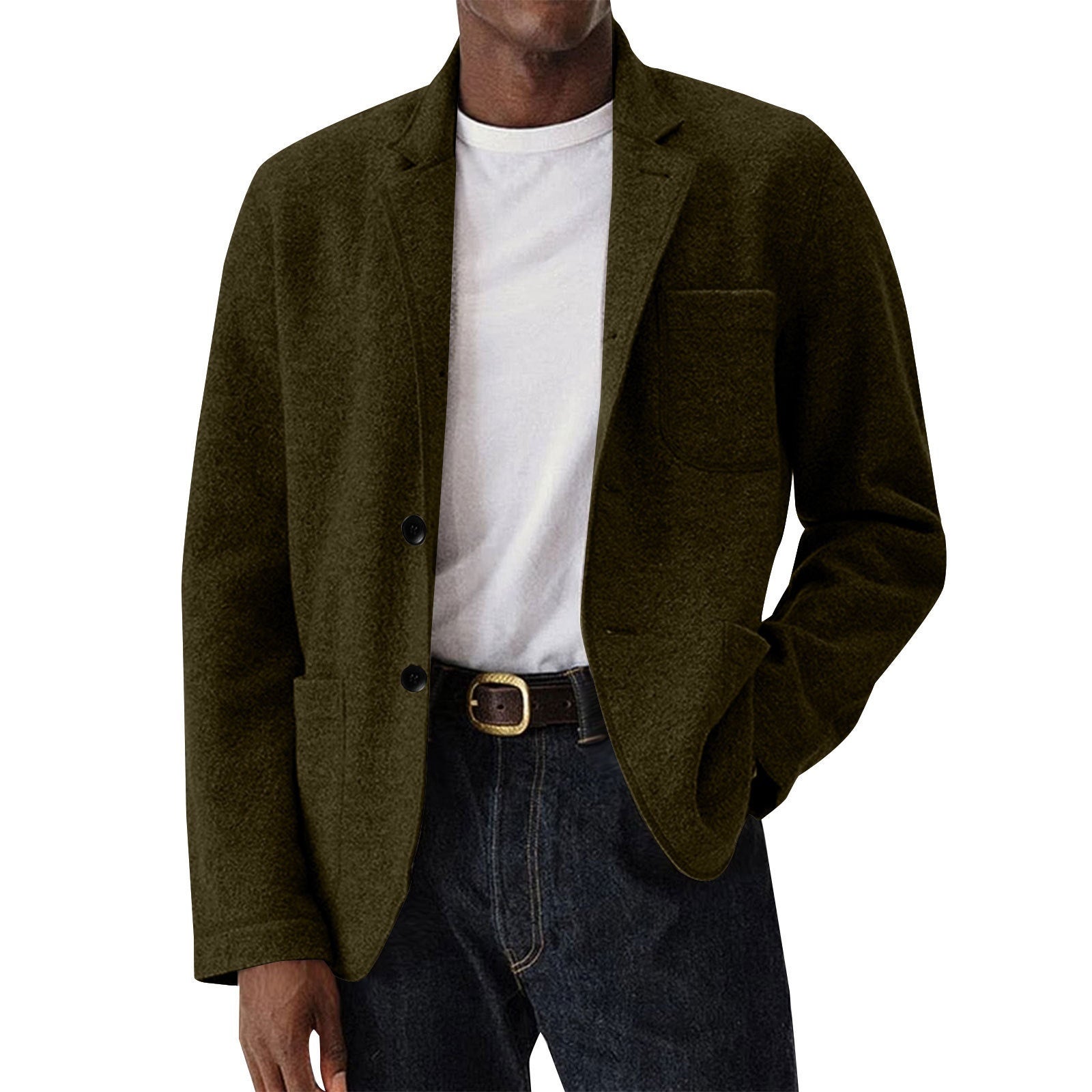 Men's Solid-Color Casual All-Match Wool Coat