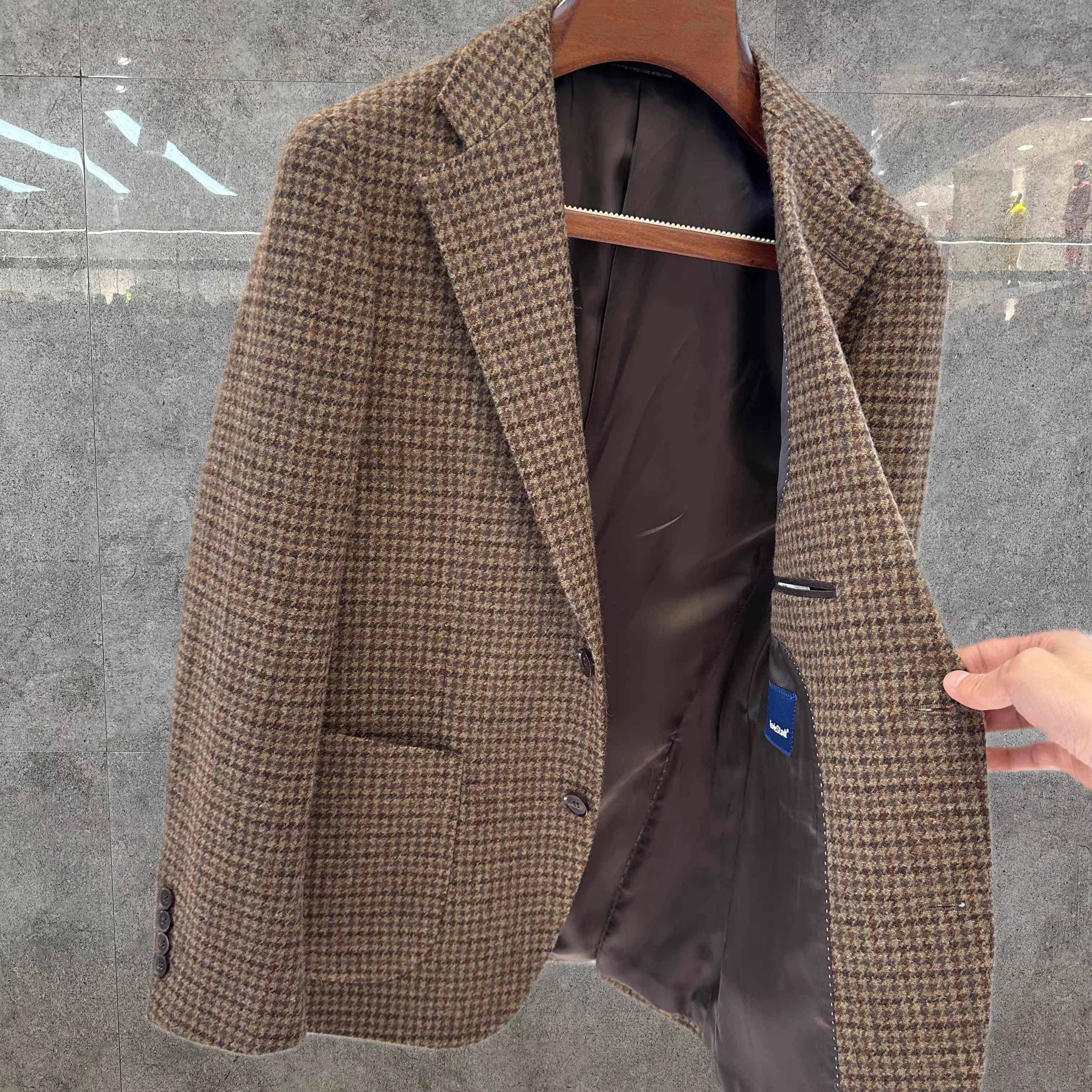 Men's Versatile Classic Plaid Wool Suit Jacket For Commuting