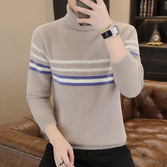 Knitted Gold Mink Sweater With A Turn-up Collar TRENDFLOW