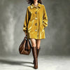 AutumnWinter Velvet Lapel Coat With Lantern Sleeves Mid-length Style
