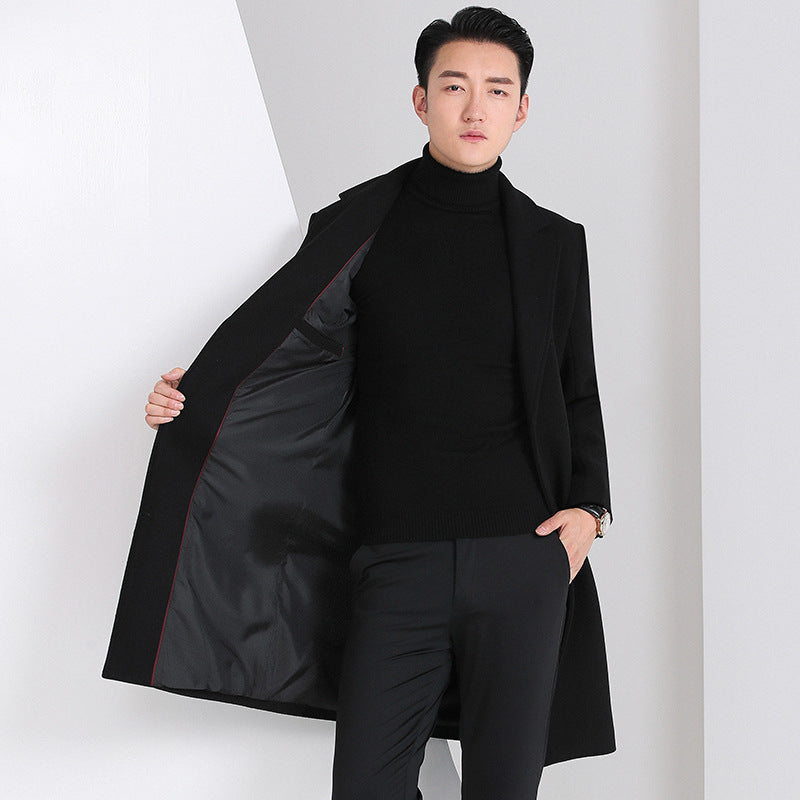 Slim-fit Youth Korean-style Mid-length Wool Coat For Men