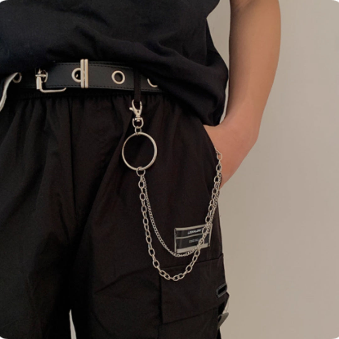 Metal Punk Style Chain Belt For Men's Pants, Versatile