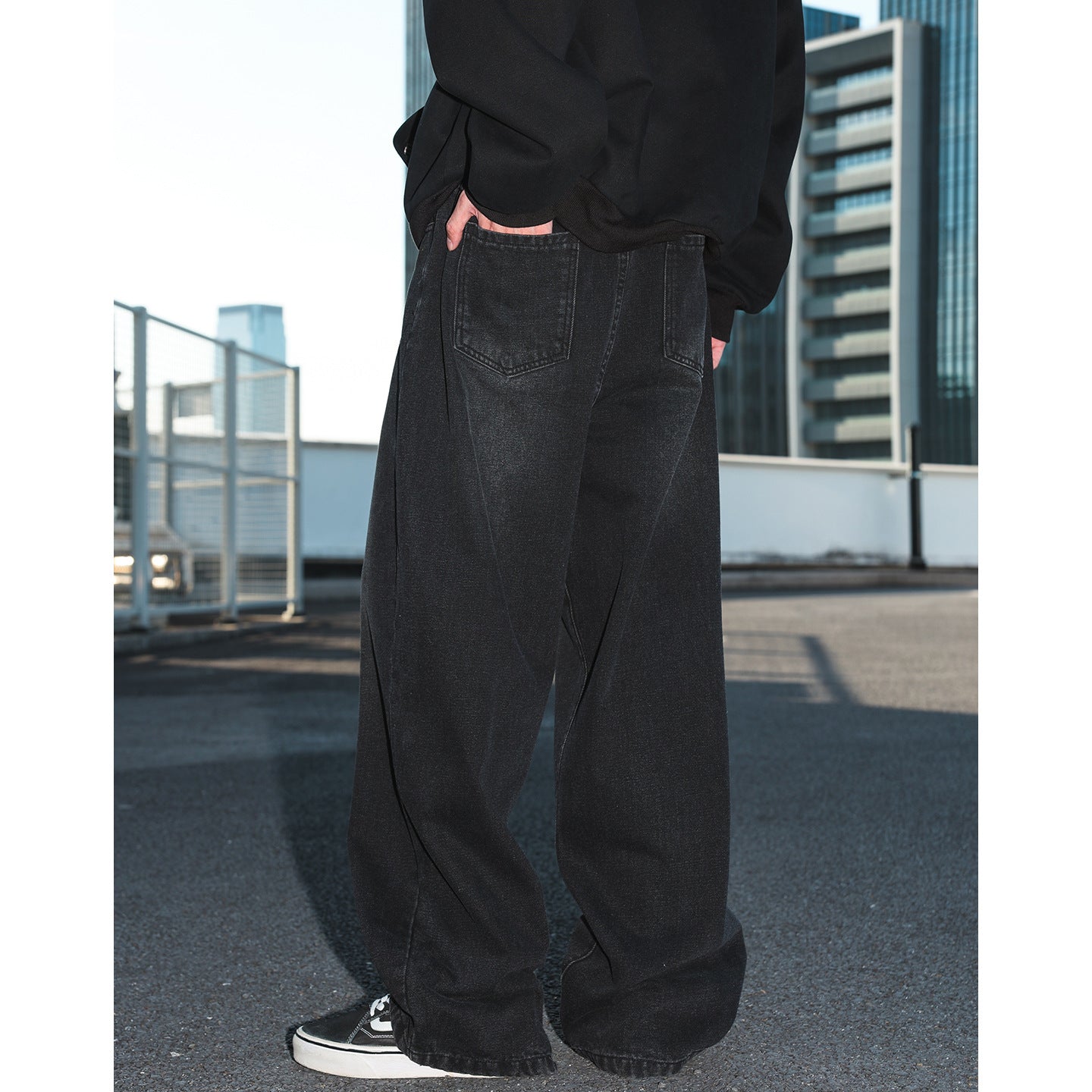 Vintage Washed Distressed Straight Loose Jeans